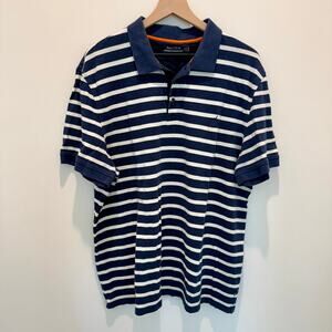 Nautica Polo Shirt Men's 2XL Blue White Striped